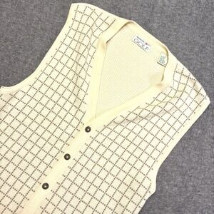 Reebok Golf Sweater Vest Mens Large Cream Vintage Button Front Plaid